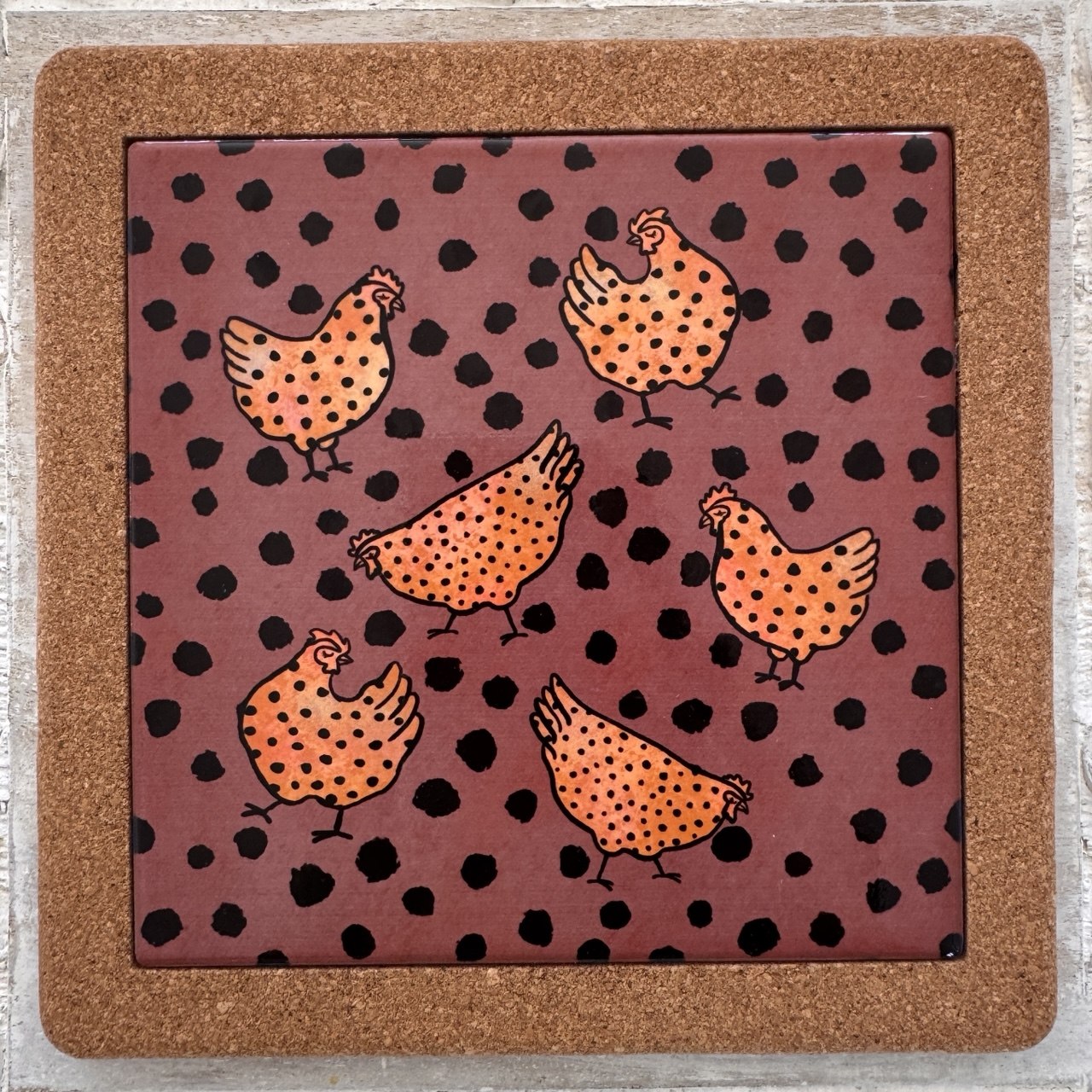 Ceramic Cork Trivet (Countryside Farm)