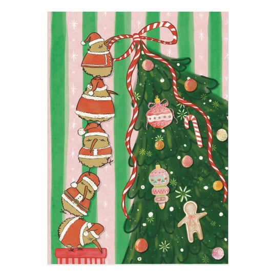 Christmas Tea Towel (Kiwis and Christmas Tree)