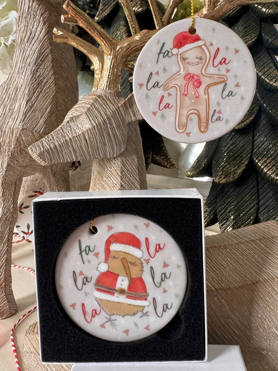 Ceramic Christmas Ornament (Gingerbread Man & Santa Kiwi)