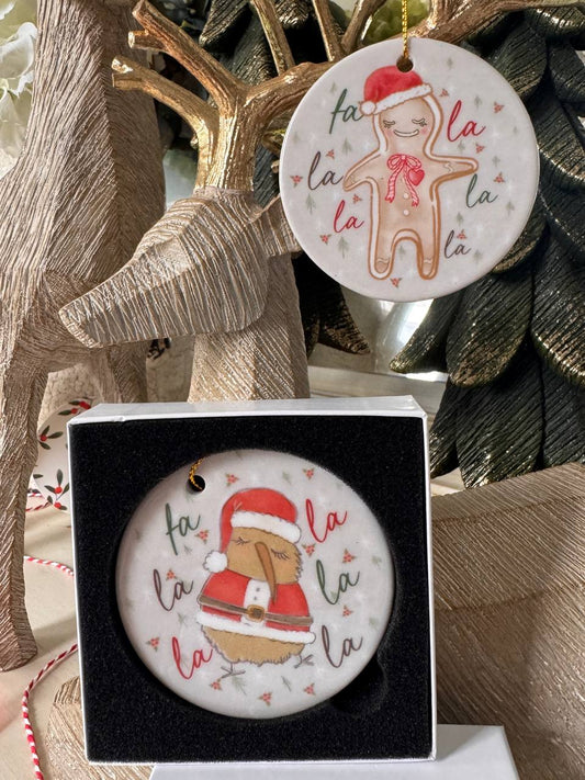 Ceramic Christmas Ornament (Gingerbread Man & Santa Kiwi)