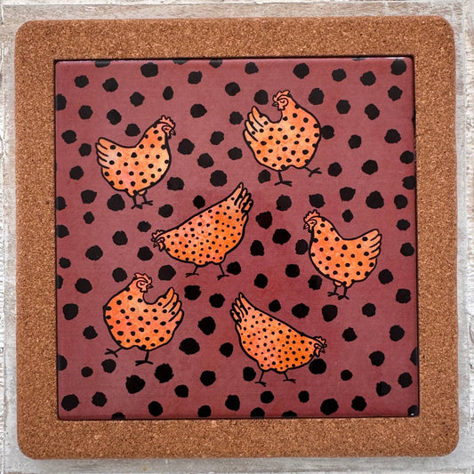 Ceramic Cork Trivet (Happy Hens Trivet)