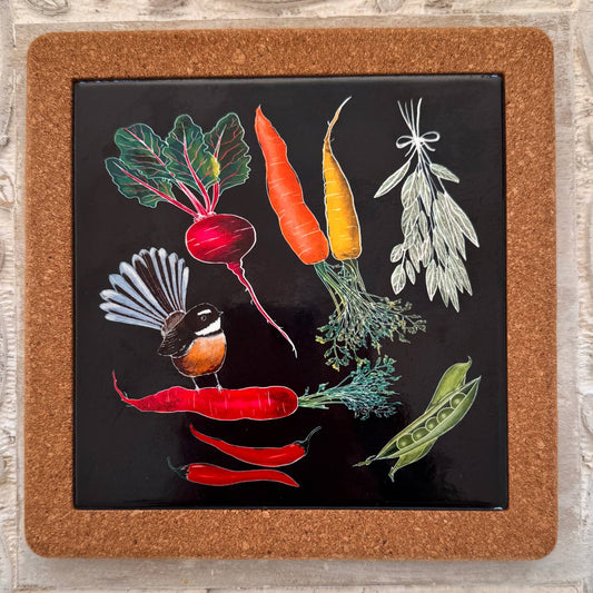 Ceramic Cork Trivet (Fantail in Garden)