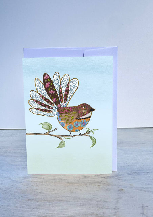 Kiwiana Greeting Card- Floral Fantail